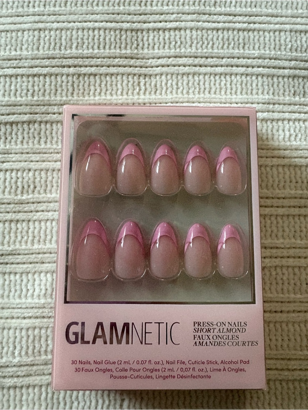 Glamnetic French Tip Pink Short Almond Press-On Nails Pink Macron